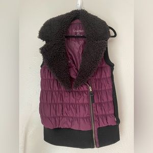 Deep Purple Calvin Klein Wind Proof Vest with Removable Faux Fur